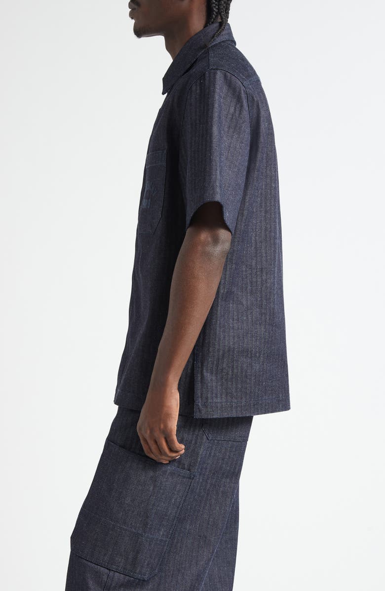 Givenchy Short Sleeve Denim Button-Up Shirt, Alternate, color, Dark Blue