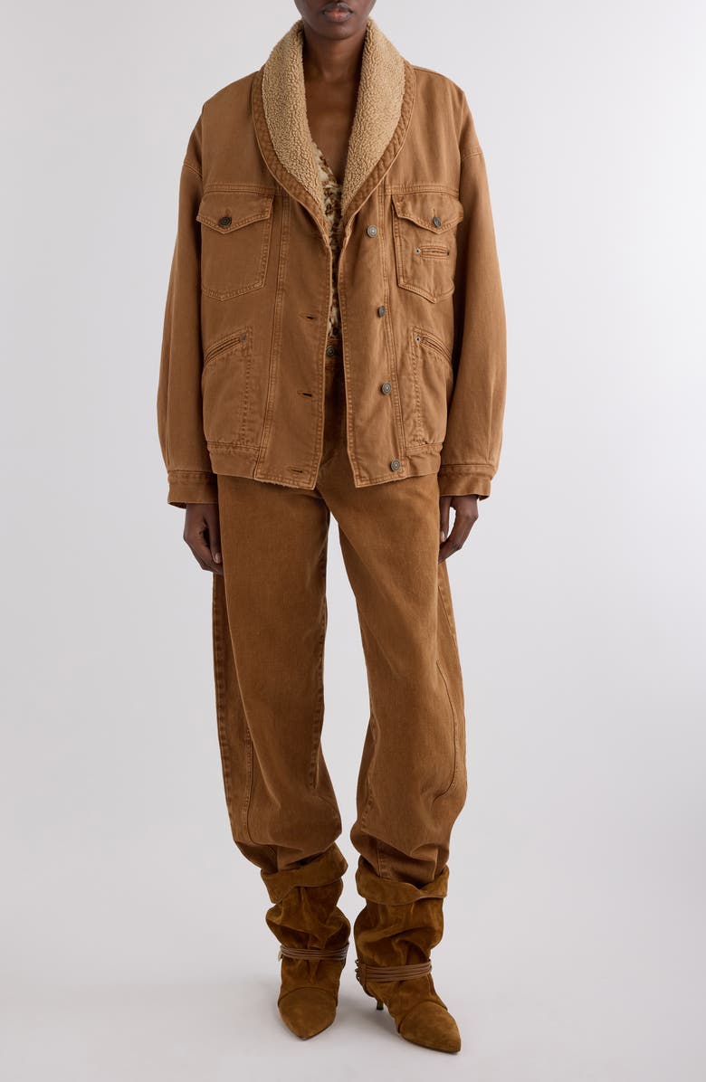 Isabel Marant Pimia Faux Shearling Lined Trucker Jacket, Alternate, color,