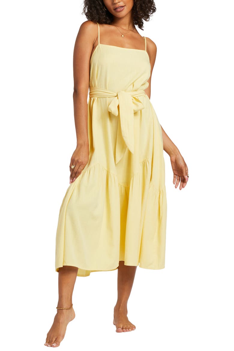 Sunbeam Tie Belted Cotton Blend Sundress, Alternate, color, SUNBEAM