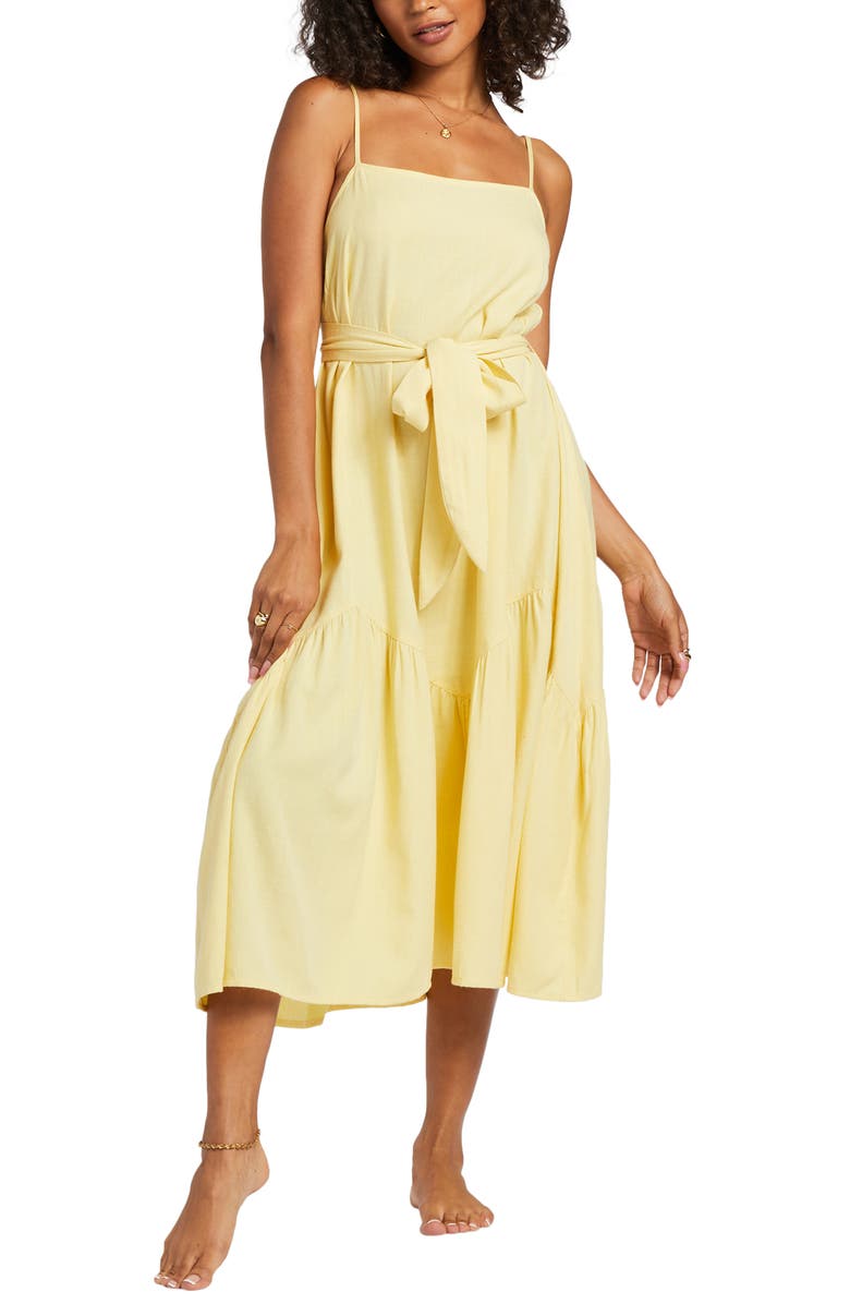 Billabong Sunbeam Tie Belted Cotton Blend Sundress, Alternate, color,