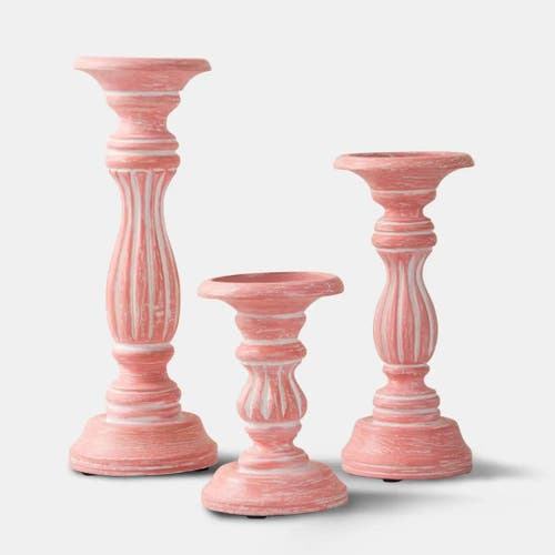 Mela Artisans Rosé Reverie Pillar Candleholder Set In Pink