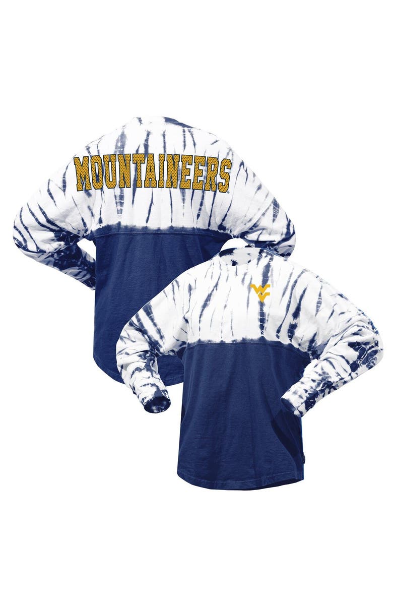 SPIRIT JERSEY Women's Navy West Virginia Mountaineers Tie-Dye Long Sleeve Jersey T-Shirt, Main, color, Navy