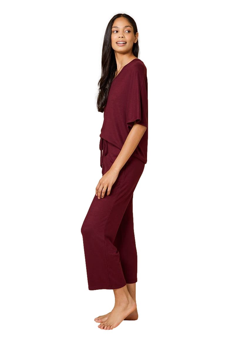 Dream Jersey Relaxed V-Neck with Capri Lounge Set, Alternate, color, Cherry Cola