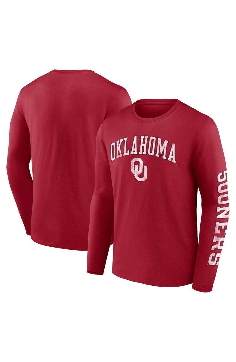 FANATICS Men's Fanatics Branded Crimson Oklahoma Sooners Distressed Arch Over Logo Long Sleeve T-Shirt, Main, color, Crimson