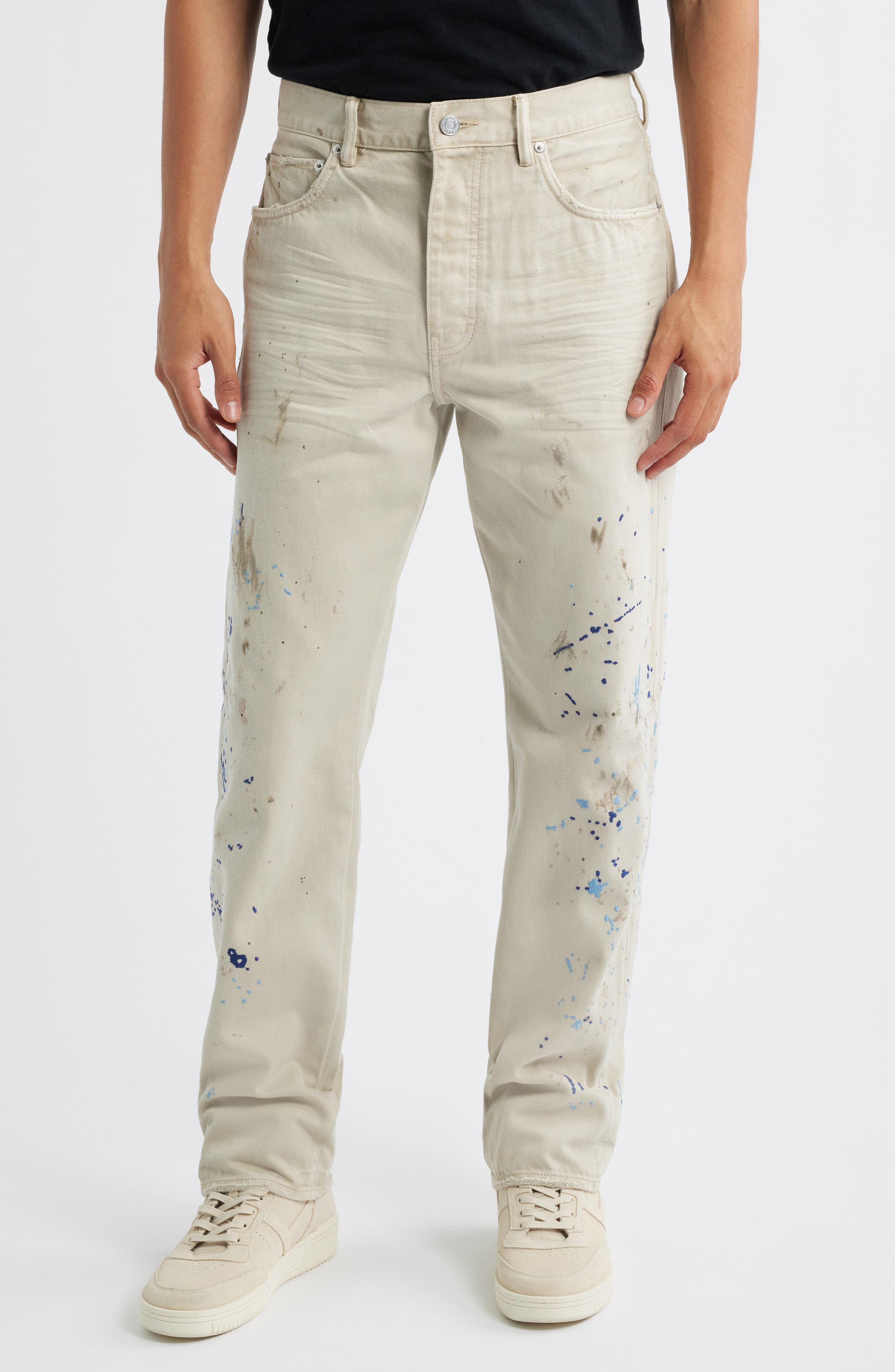 PURPLE BRAND Double Paint Embroidered Straight Leg Jeans