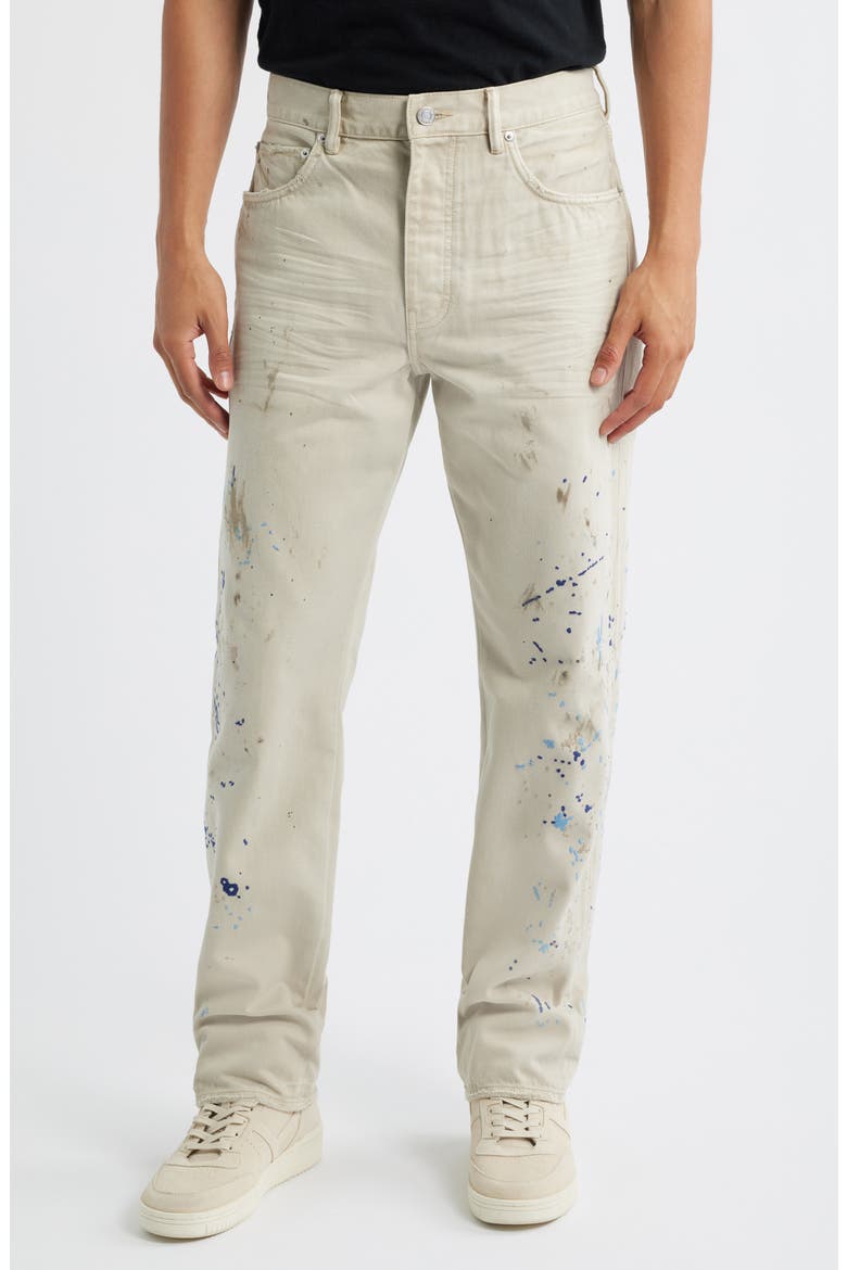 Double Paint Embroidered Straight Leg Jeans, Main, color, KHAKI