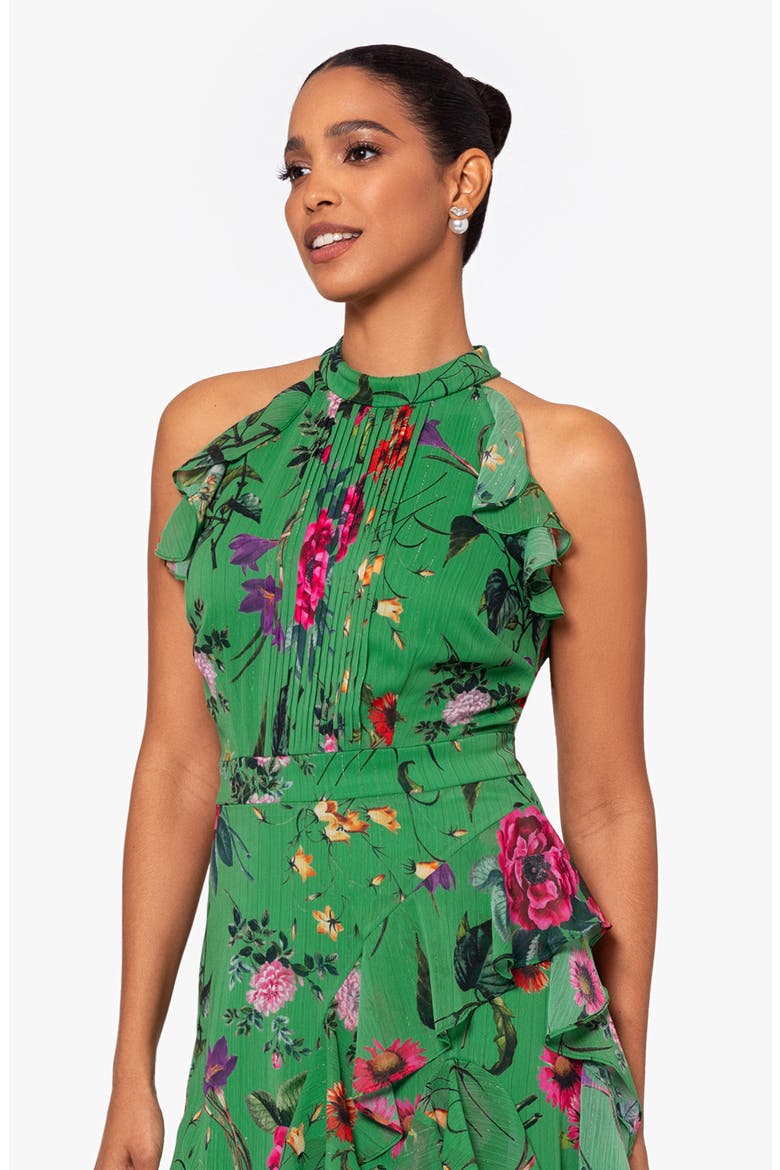 Floral Print Metallic Ruffle Chiffon Gown, Alternate, color, GRN/MULTI