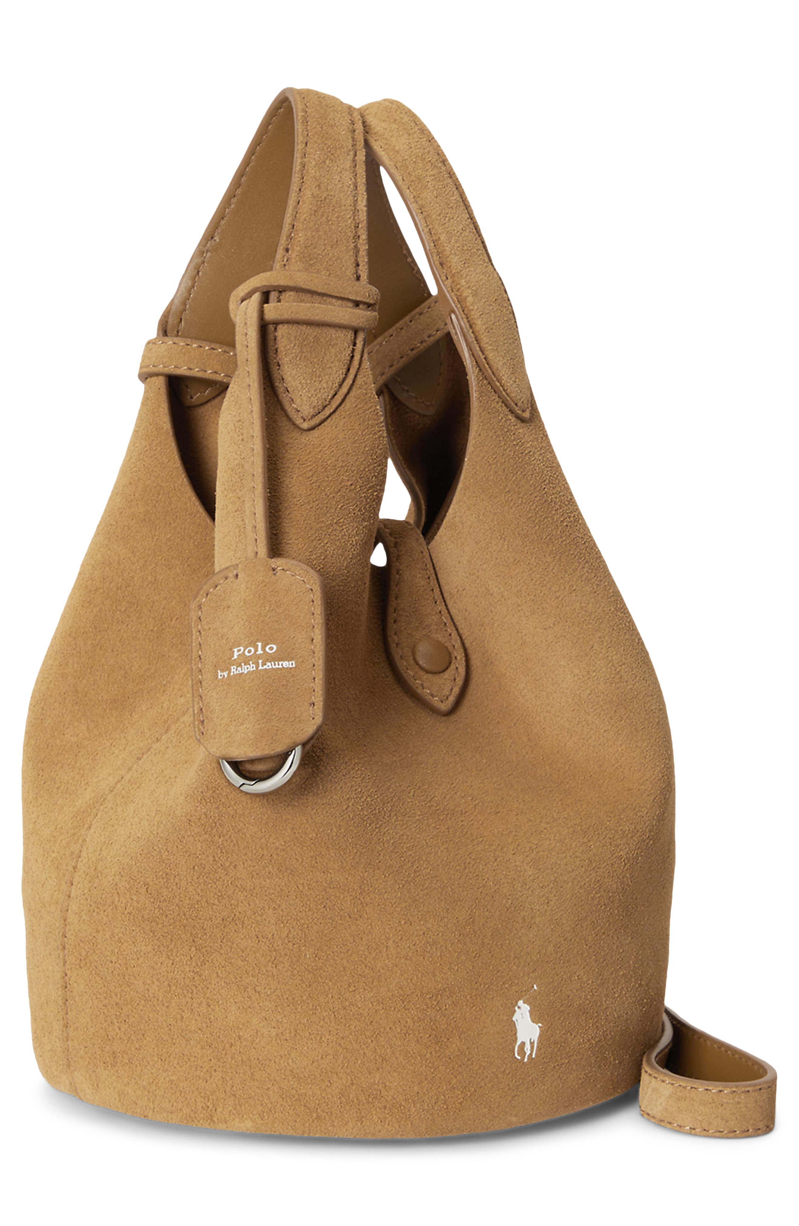Small Polo Play Suede Crossbody Tote, Alternate, color, BROWN
