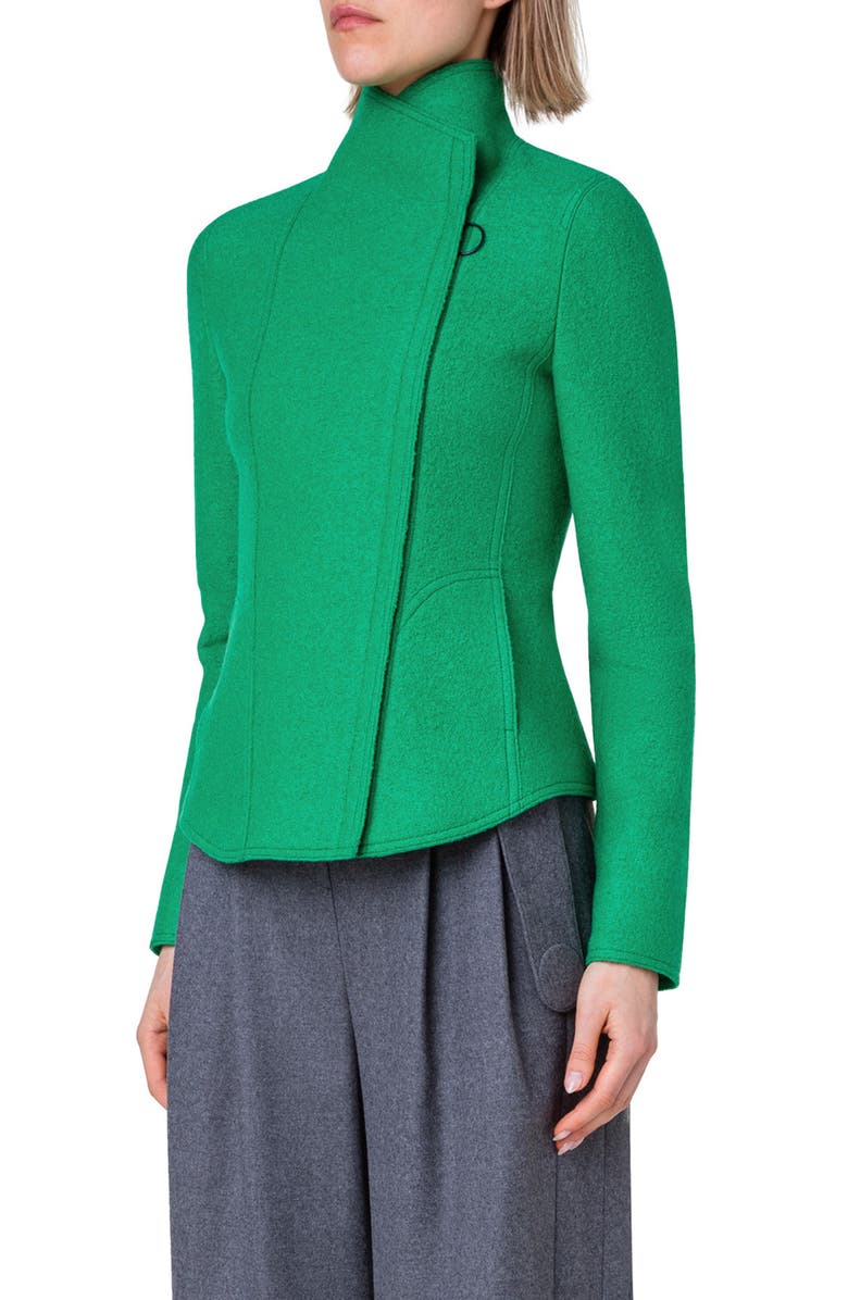 Akris punto Felted Wool Moto Jacket, Alternate, color, 005 Tech Green