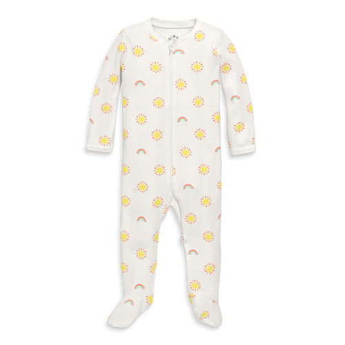 Shop Primary Baby Organic Zip Footie In Ivory Rainbows Suns