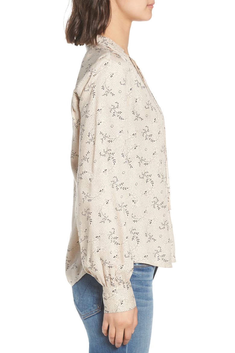 Ruffle V-Neck Blouse, Alternate, color, BEIGE WHISPER DOTTED SPRIGS