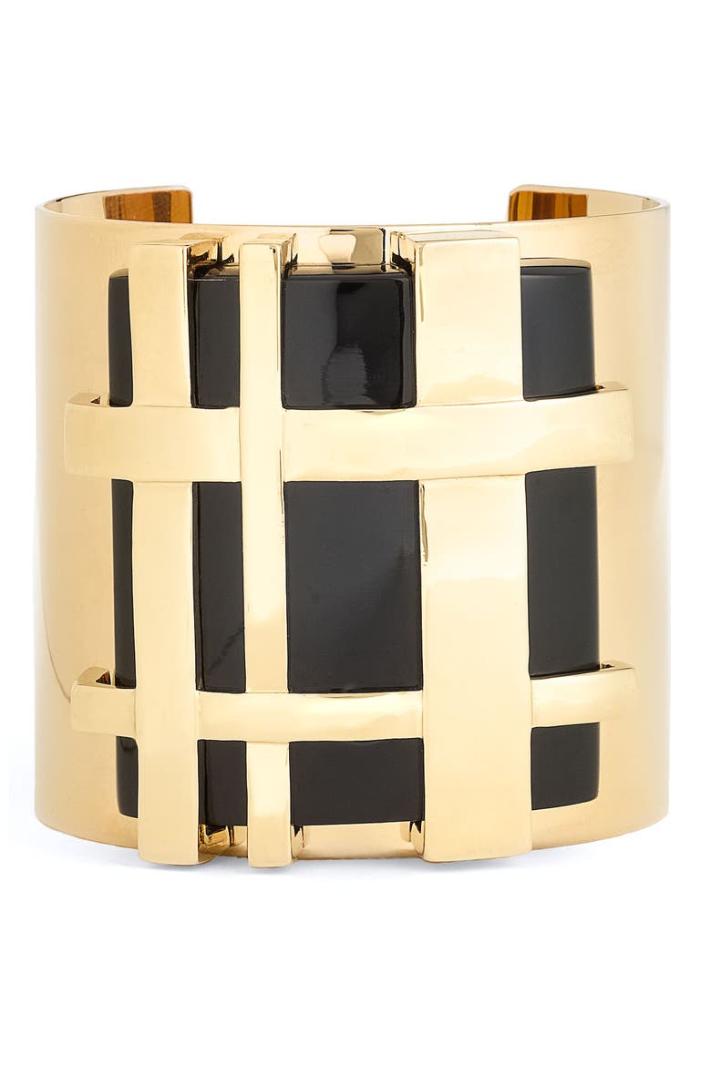 'Gingham' Cuff Bracelet, Main, color, BLACK