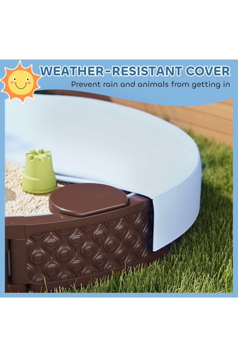 Kids Sandbox with Cover, Built-in Seating & Bottom Liner, Alternate, color, Brown
