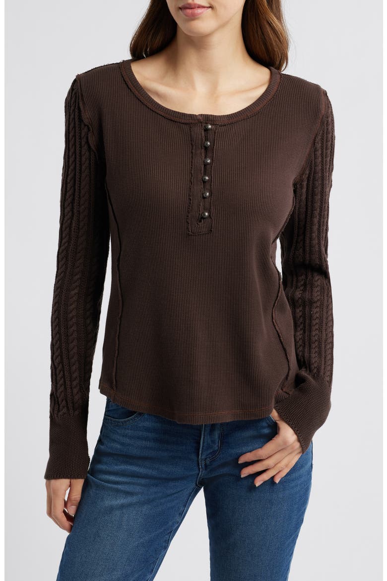 Textured Sleeve Mixed Media Henley, Main, color, COFFEE BEAN
