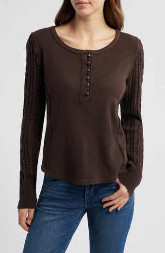 Lucky Brand Textured Sleeve Mixed Media Henley