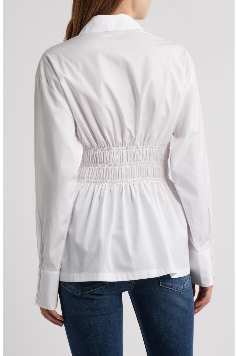 Blythe Cotton Smocked Waist Peplum Button-Up Shirt, Alternate, color, WHITE