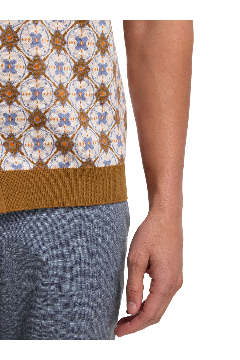 Cotton Button Front Polo, Alternate, color, Tan Multi