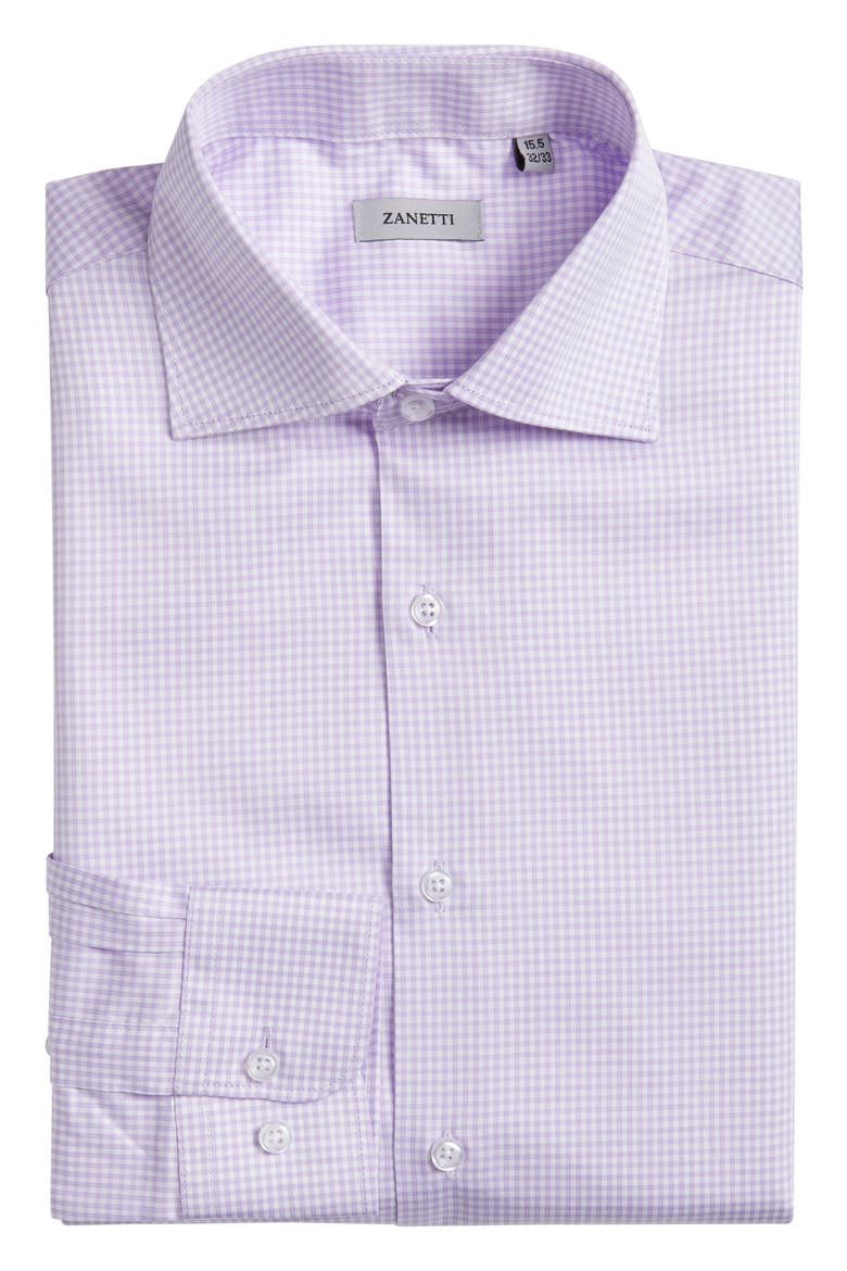 Trim Fit Grid Check Cotton Dress Shirt, Alternate, color, LAVENDER/ WHITE