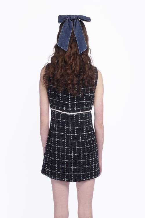 Anna Sui Windowpane Tweed Mini Dress In Denim Multi
