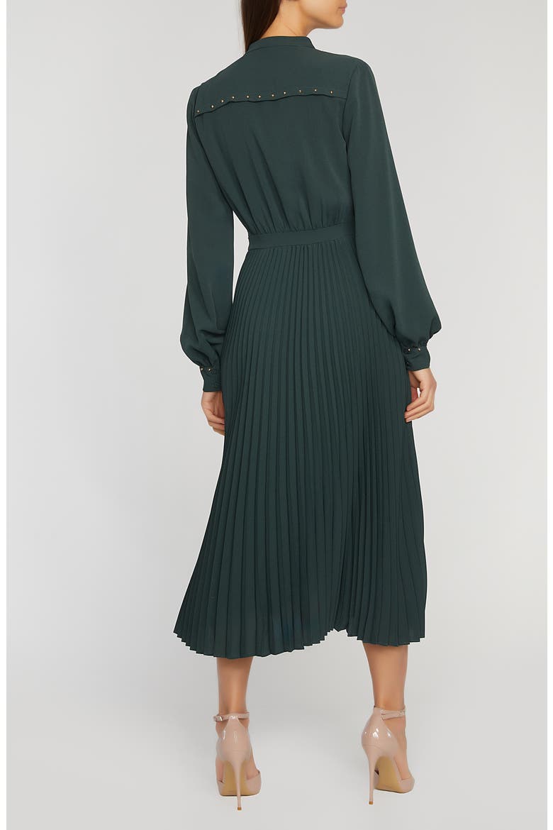 The Alania Pleated Long Sleeve Midi Dress, Alternate, color, JUNIPER