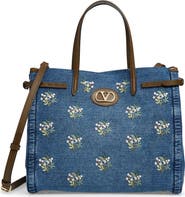 Valentino Garavani Medium Antibes Embroidered Denim Tote