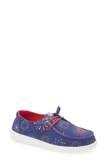 Hey Dude Wendy Fireworks Slip-on Moc Toe Shoe In Fireworks Navy
