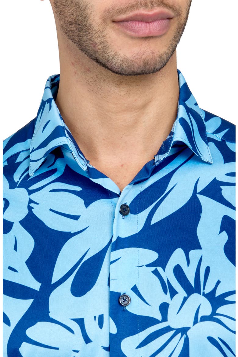Regular Fit Exploded Floral Print Recycled Performance Golf Button-Down Shirt, Alternate, color, LIGHT BLUE/NAVY