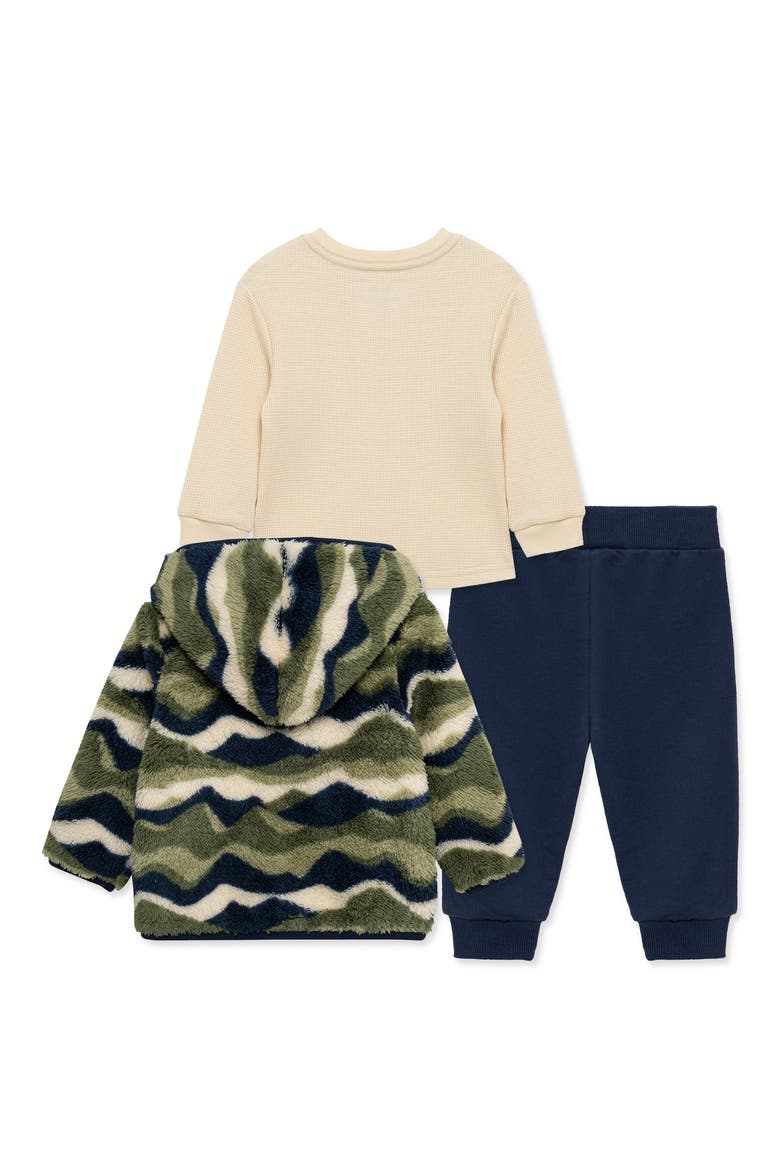 Kids' Landscape Camo 3-Piece High-Pile Fleece Jacket, Shirt & Pants Set, Alternate, color, BLUE/ GREEN