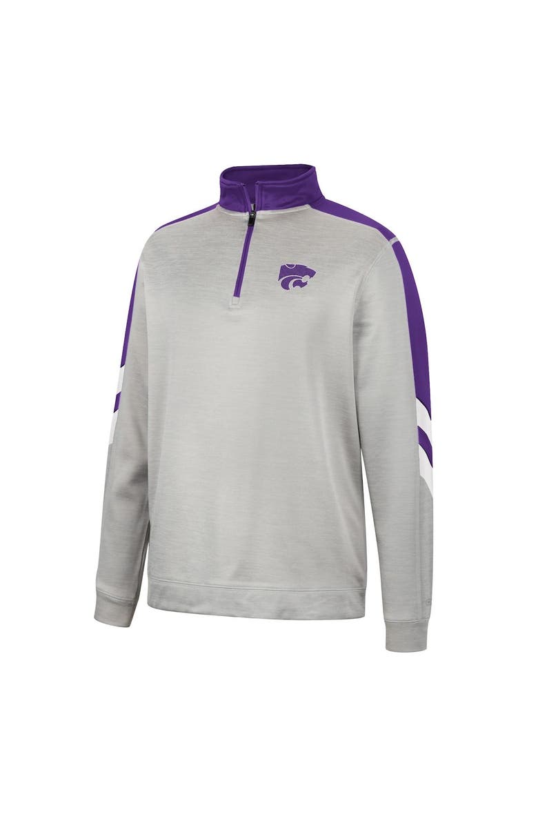 COLOSSEUM Men's Colosseum Gray/Purple Kansas State Wildcats Bushwood Fleece Quarter-Zip Jacket, Alternate, color, 