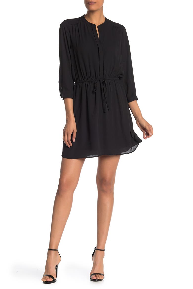 Split Neck Dress, Main, color, BLACK