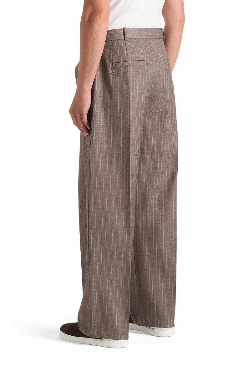 Charles Wide Fit Wrap Leg Pinstripe Tailored Trousers, Alternate, color, Taupe