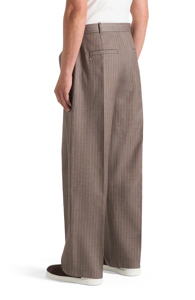 Manière De Voir Charles Wide Fit Wrap Leg Pinstripe Tailored Trousers, Alternate, color, Taupe