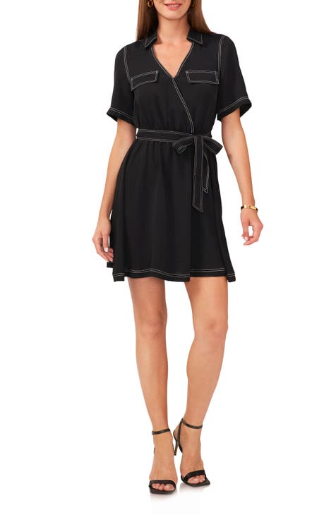 True newest Envy Black Faux Wrap Short Dress