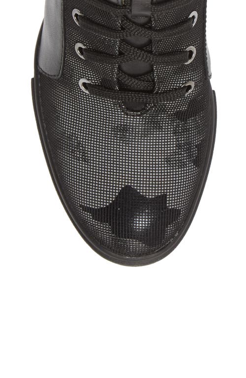 Shop Linea Paolo Fleur Wedge Sneaker In Black Camo Fabric/leather