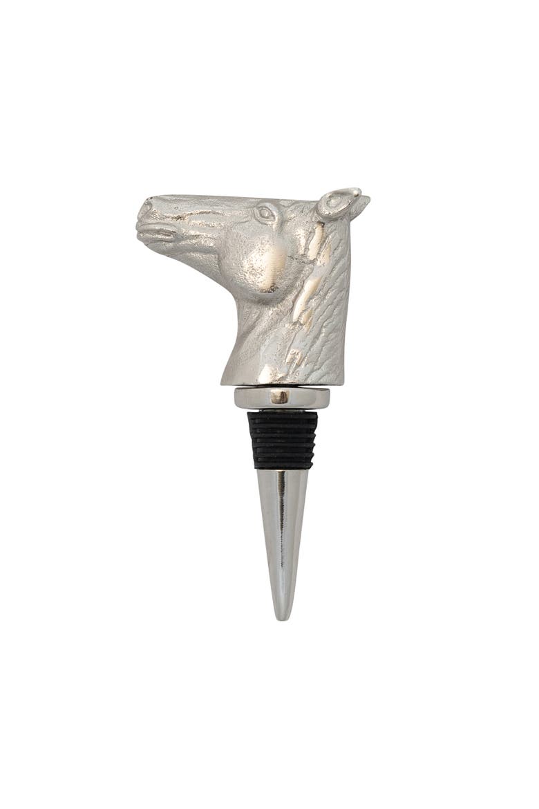 Cast Aluminum Horse Head Bottle Stopper in Kraft Box, Nickel Finish, Main, color, Silver