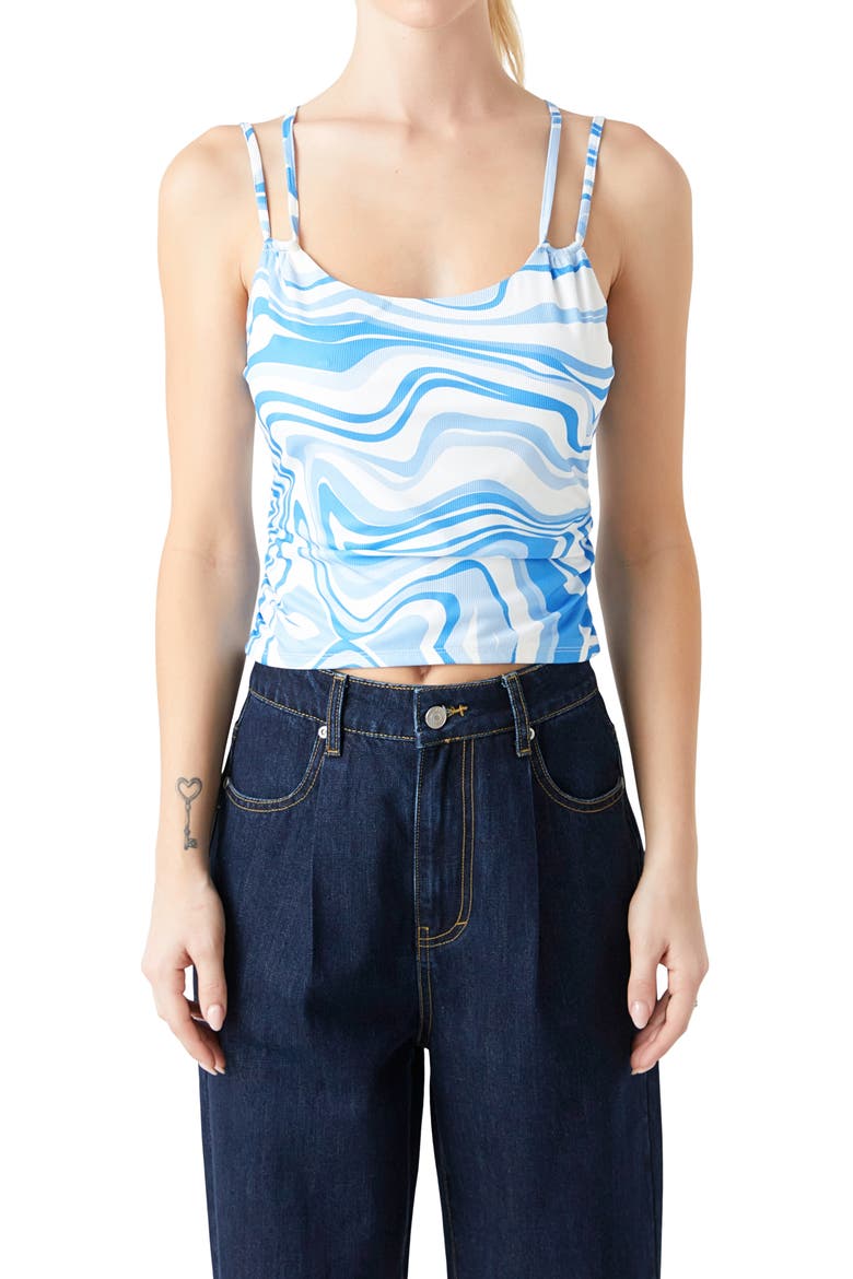 Marble Print Ruched Camisole, Alternate, color, BLUE MULTI