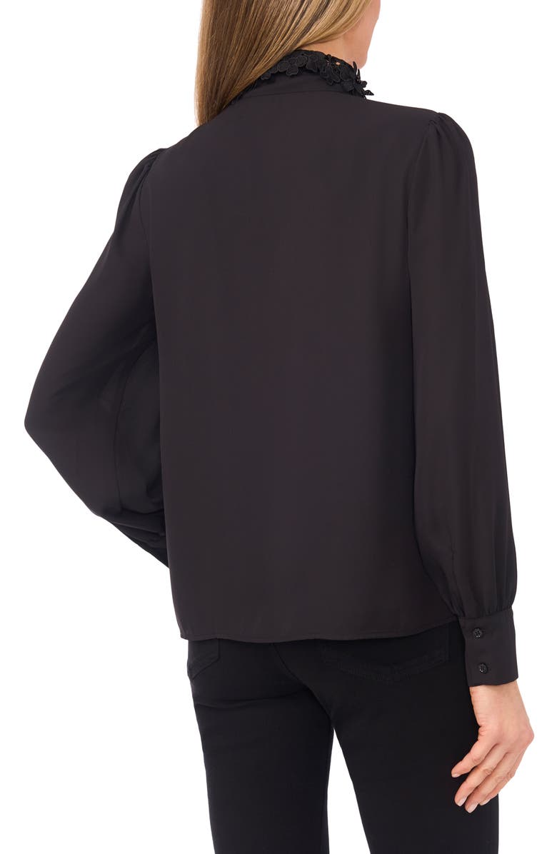 CeCe Embroidered Floral Lace Collar Georgette Button-Up Shirt, Alternate, color,
