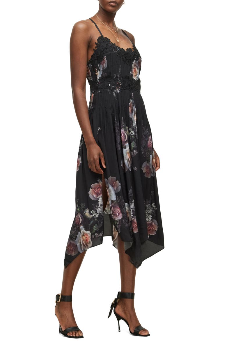 AllSaints Floral Print Pleat Dress, Alternate, color, 