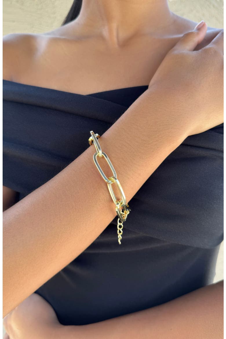 Chunky Paper Clip Chain Bracelet, Alternate, color, GOLD