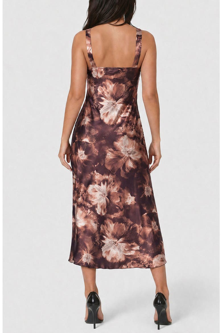 Crepe V-Neck Maxi Dress, Alternate, color, BROWN MULTI