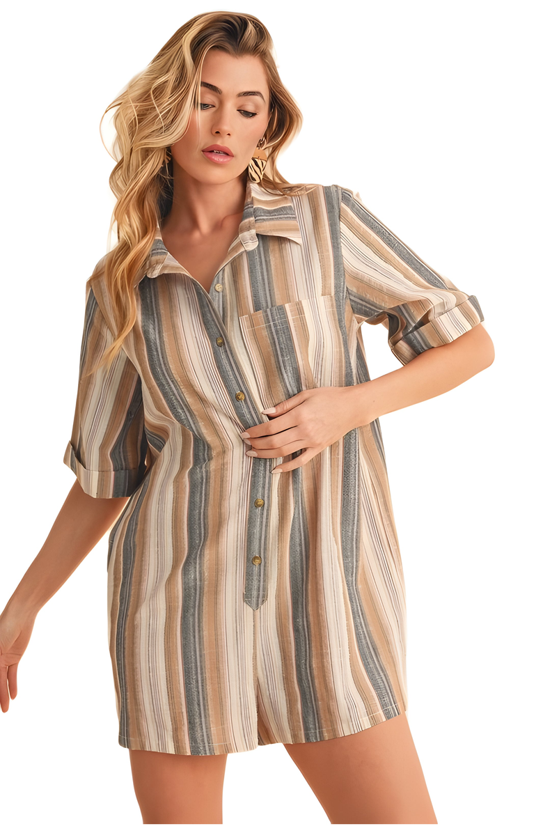 Knit and Lounge Striped Short Sleeve Button-Down Tunic, Alternate, color, 