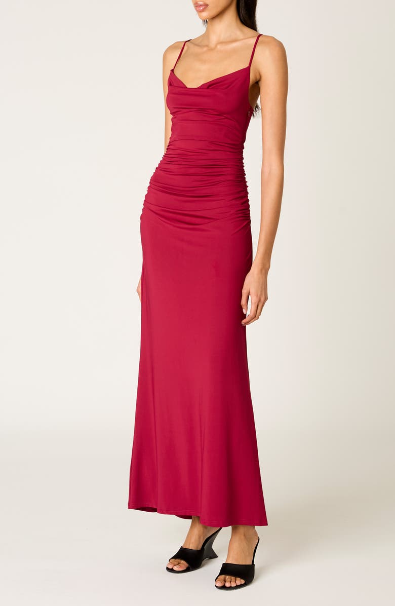 Nia Ina Shirred Cowl Neck Slipdress, Alternate, color, Cranberry