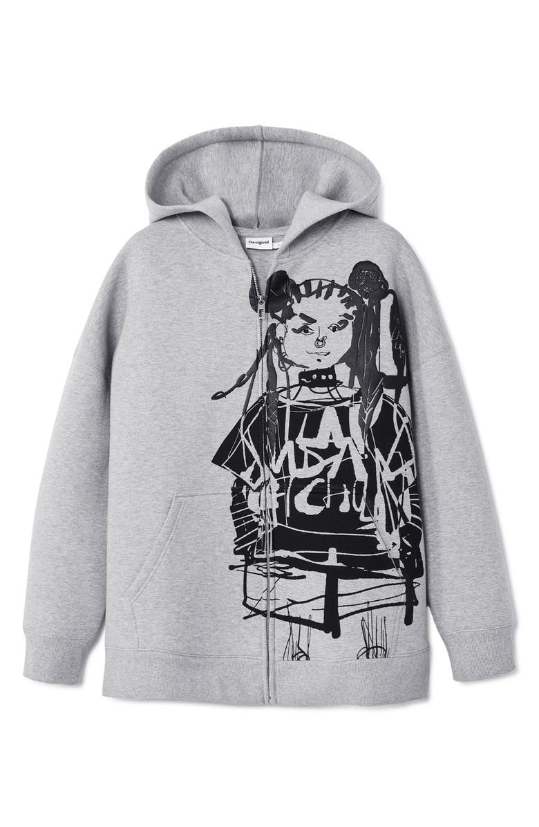 Desigual Front Zip Cotton Blend Hoodie, Alternate, color,