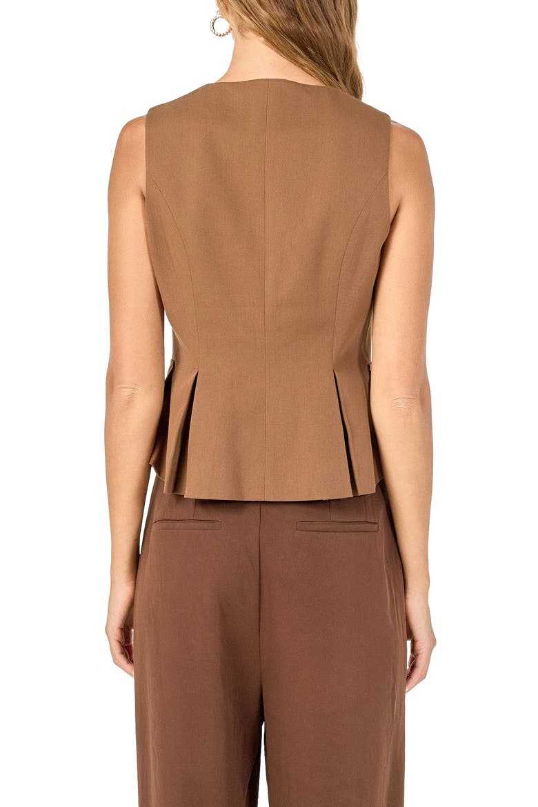 Button Detail Sleeveless Peplum Top, Alternate, color, BROWN