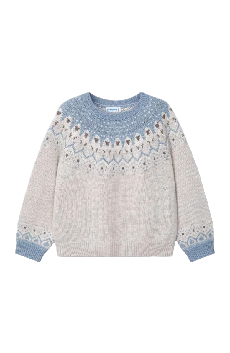 Mayoral Jacquard Border Sweater, Main, color, White