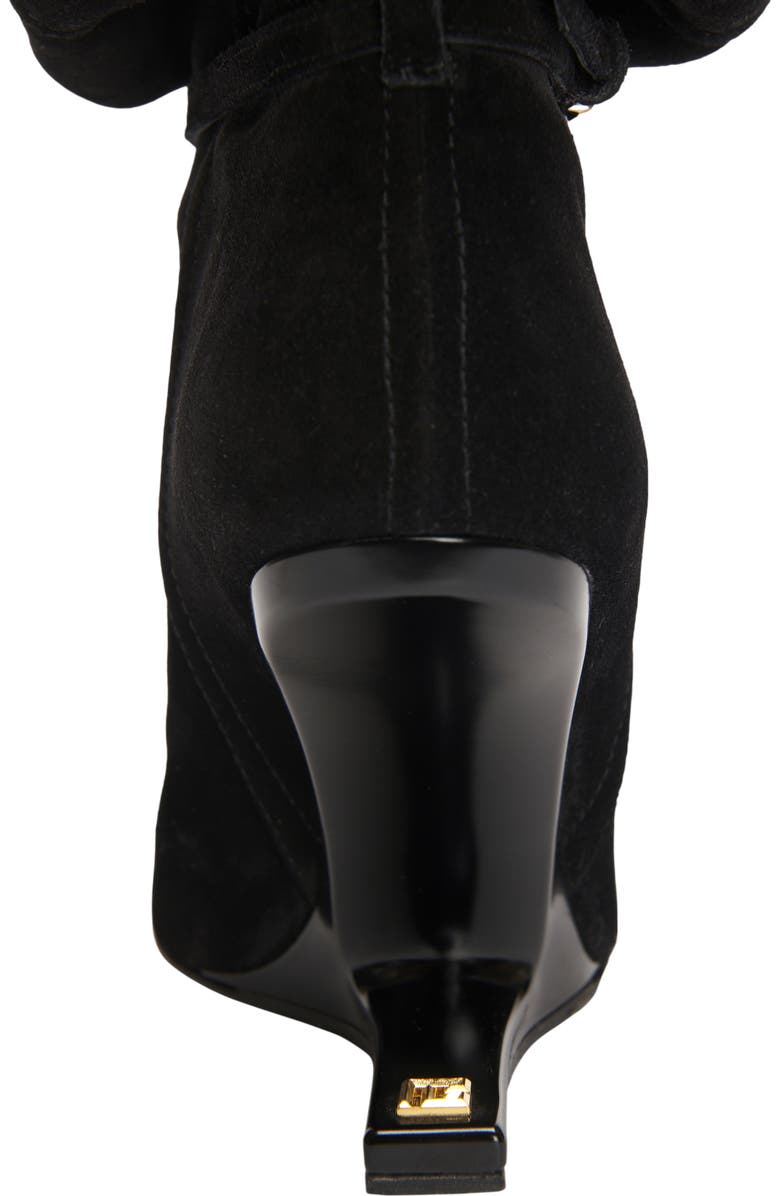 Balmain No Wedge suede leather ankle boots with tassel, Alternate, color, Black