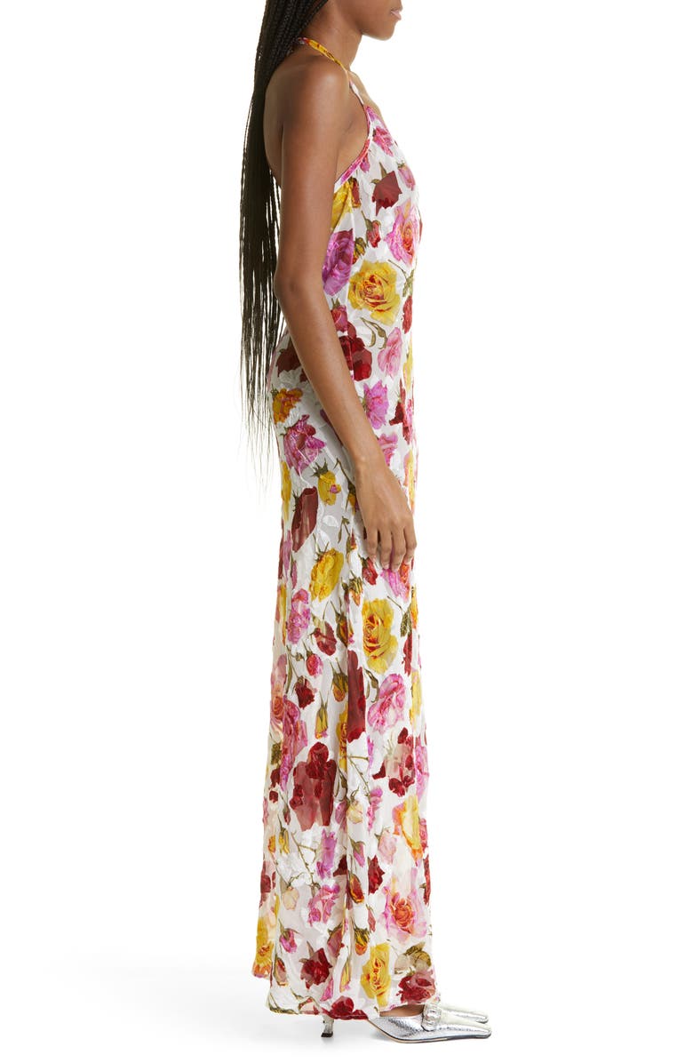Puppets and Puppets Rose Print Halter Neck Maxi Slipdress, Alternate, color, 