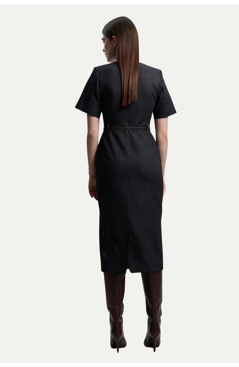 Karen Millen Tailored Denim Belted Midi Dress, Alternate, color, Indigo