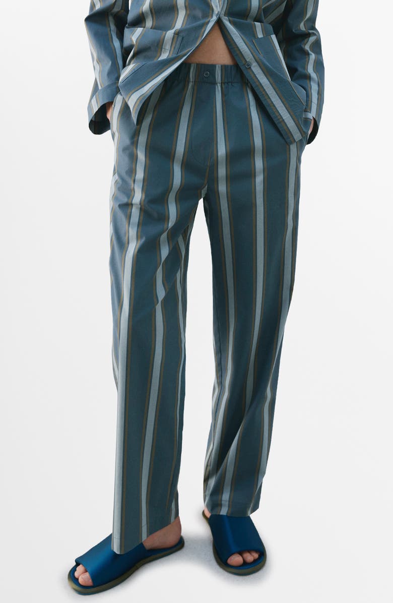 MANGO Stripe Cotton Pajama Pants, Main, color, Turquoise