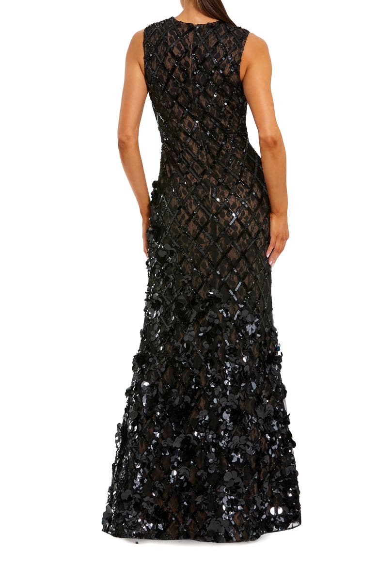 Sleeveless Beaded Sequin Mesh Mermaid Gown, Alternate, color, Black Nude